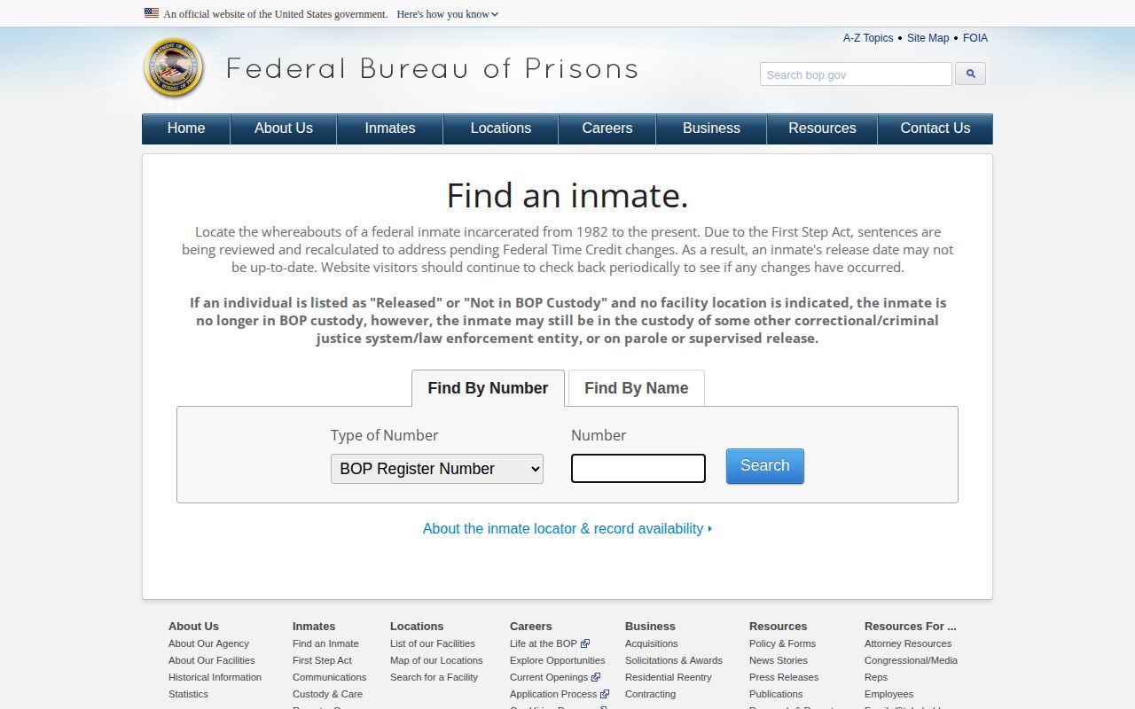 Federal BOP locator for a release following Doniphan County Jail custody