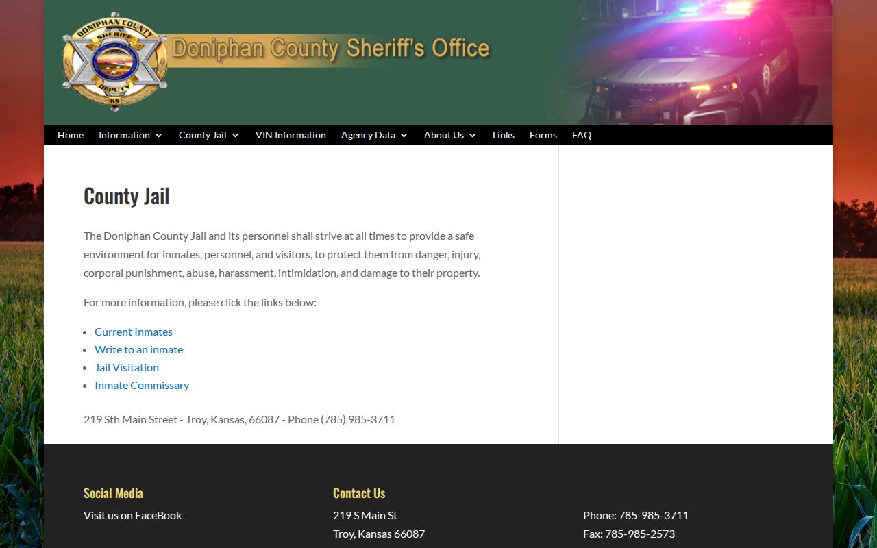 Doniphan County Jail facility page and release contact source